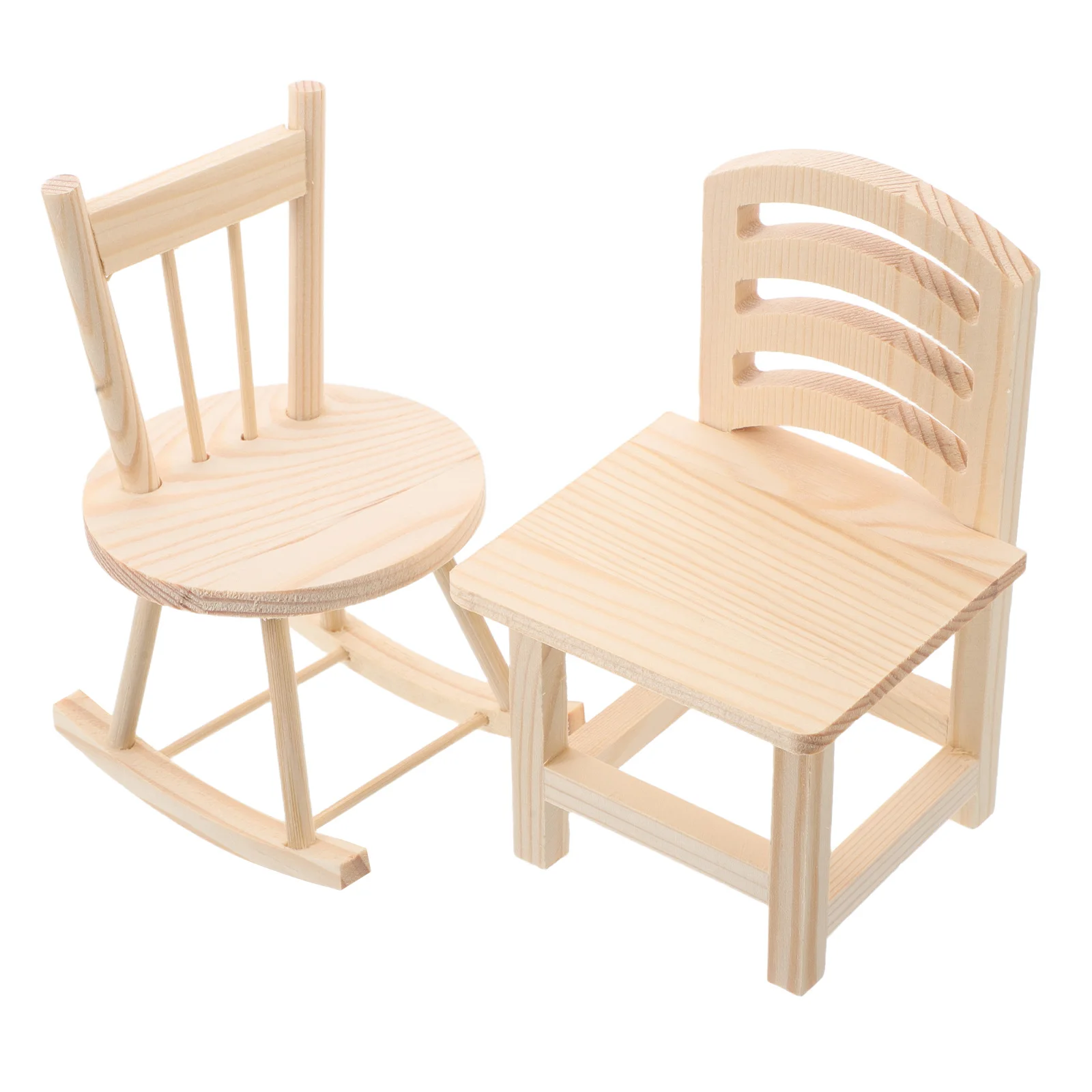 

2pcs Miniature Chairs Pine Wood DIY Craft Rocking Chair Dollhouse Furniture Kids Toy Paintable Wooden Accessories