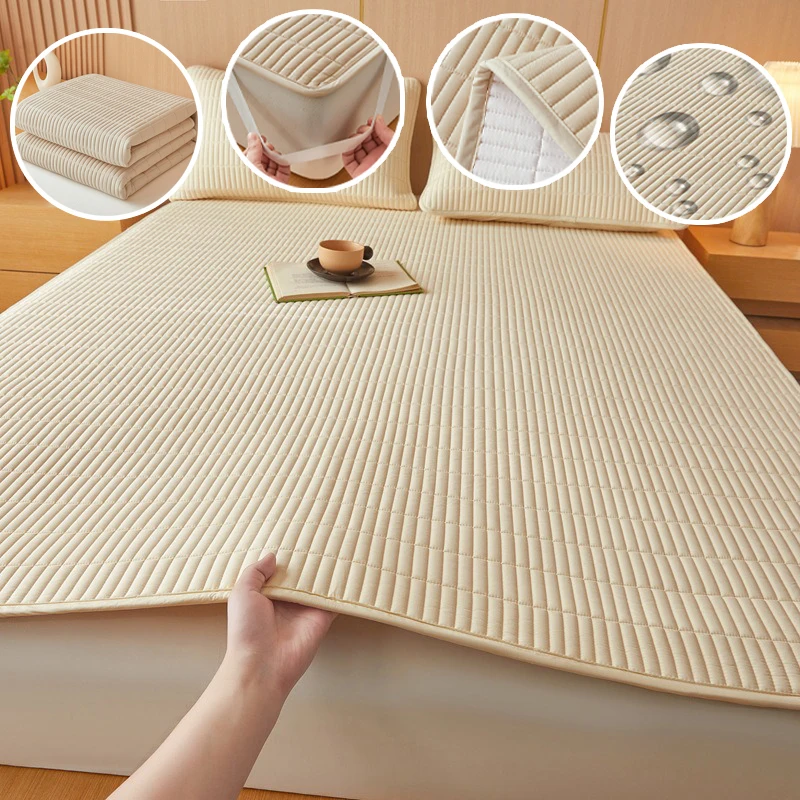 

Quilted Mattress Topper with Soybean Fiber Filling Waterproof Non Slip Bed Protector with Fixed Straps for Single Double Bed