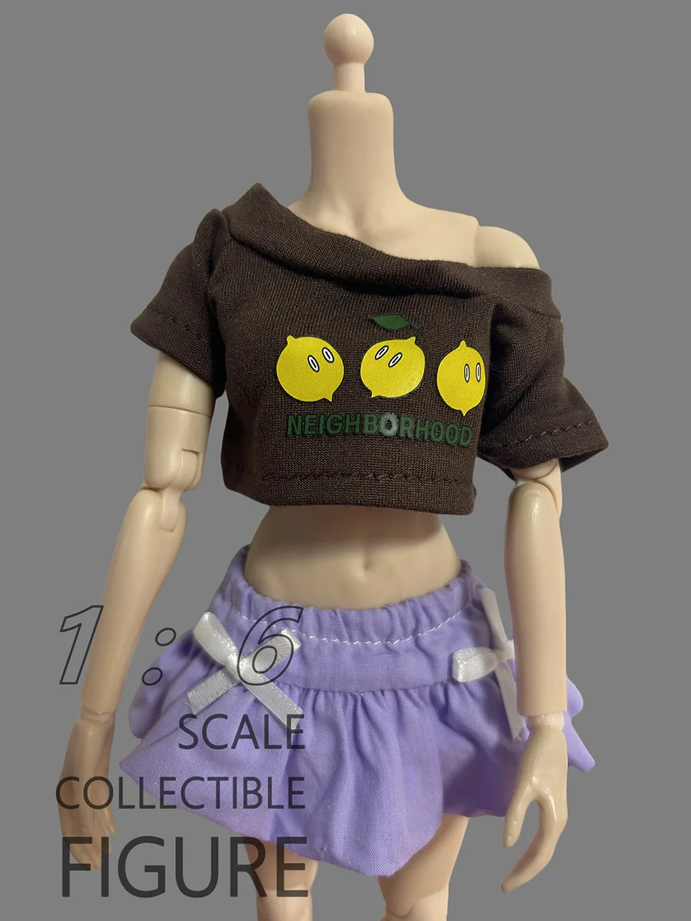 1/6 Scale Female Cute Sweet Flower Bud Skirt Big Size Short Style Off-shoulder T-shirt Clothes Model for 12in Action Figure Body view 2