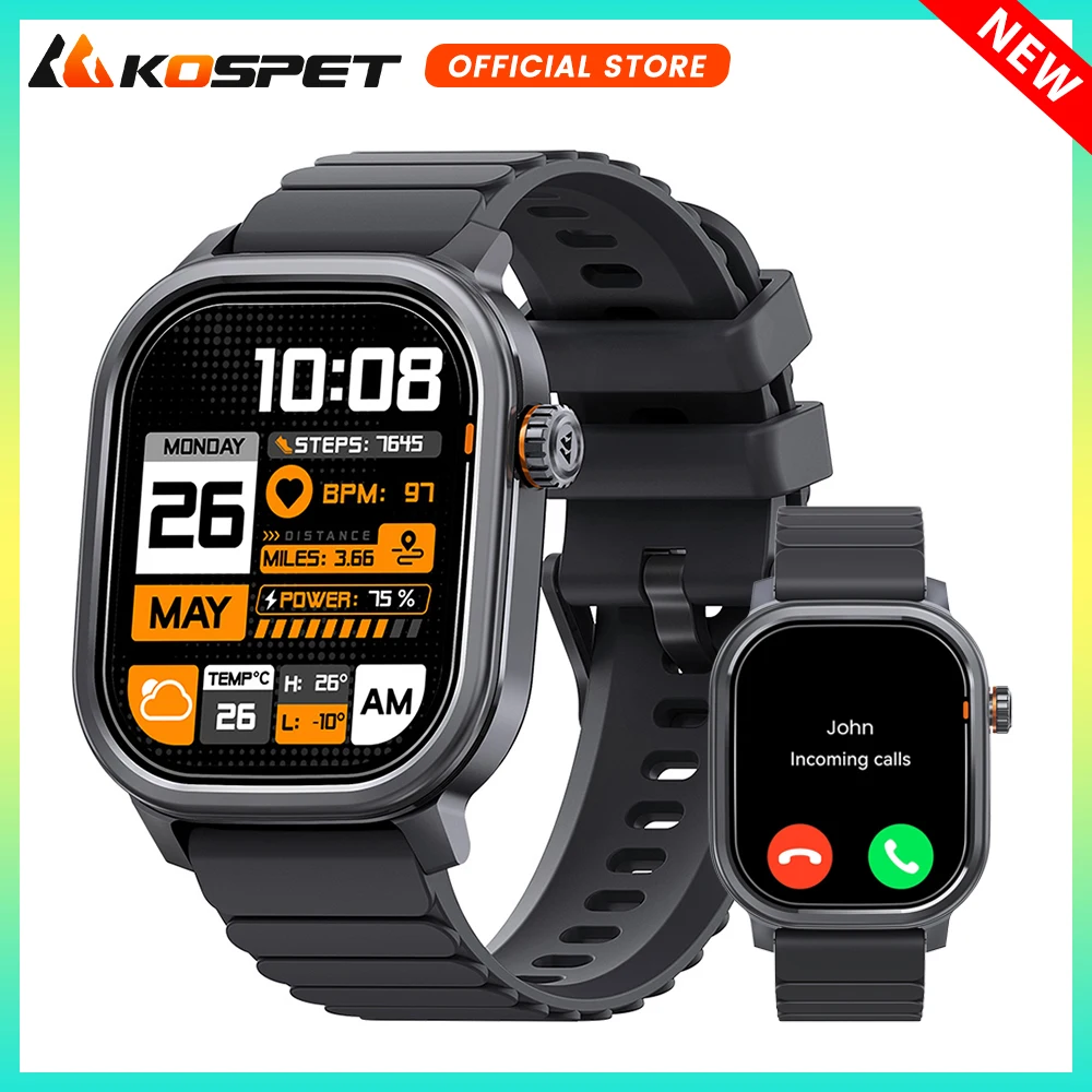 Original KOSPET PULSE Smartwatch für Herren und Damen, 1,96 Zoll AMOLED BT Anruf, IP68, wasserdicht, 180 Freestyle-Trainingsmodi, Fitnessüberwachung