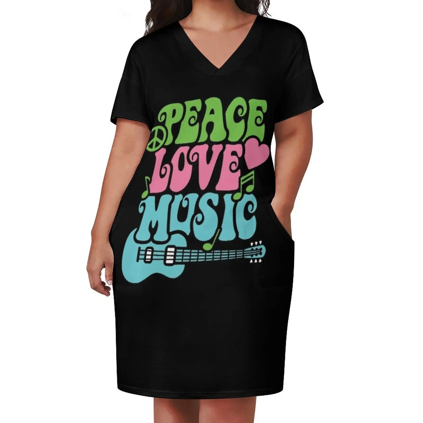 Peace Love Music Loose Pocket Dress summer dress women 2024 wedding dresses for parties