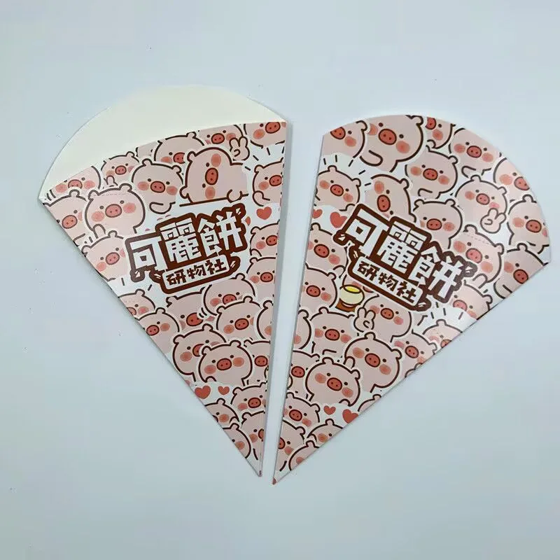100pcs Cone Shape Paper Crepes Box Pancake French Fries Crepe Holder Food Packaging Bag  Festival Party Supplies