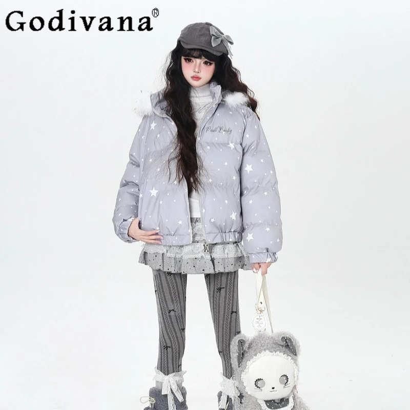 Parkas chauds à capuche épais pour femmes, veste courte ample en coton à manches longues, Parkas Lolita de Style japonais, hiver