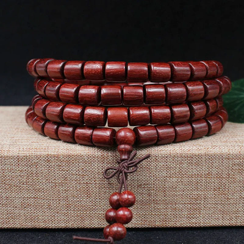 

Zambian Blood Sandalwood Barrel Bead Bracelet, 108 Small Leaf Purple Sandalwood Wood Beads, Prayer Beads, Buddhist Beads