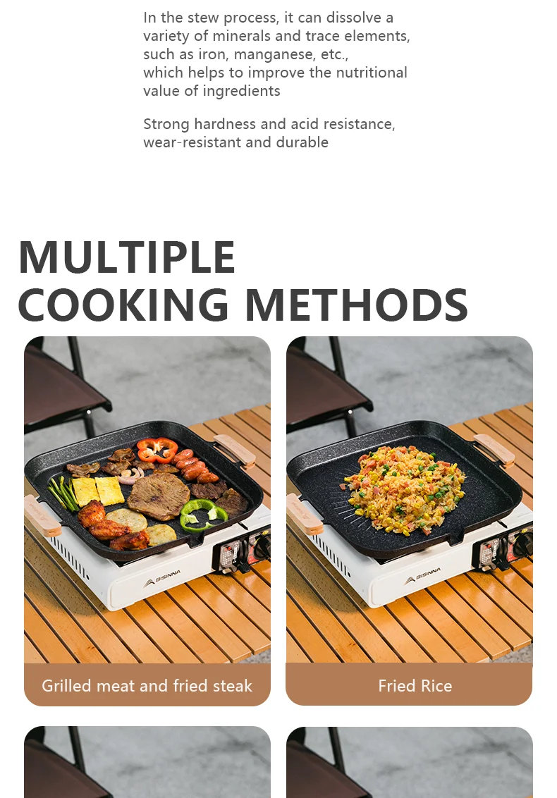 BISINNA Quadratische BBQ-Grillpfanne, antihaftbeschichtet, für den Herd, Grilltablett, koreanische Bratgrillplatte, Outdoor-Campingzubehör – Detail 3