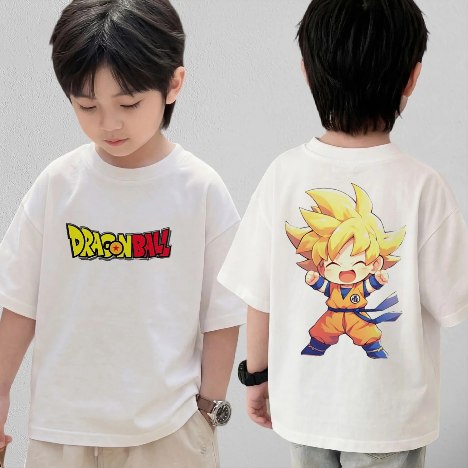 

Футболка для косплея в стиле аниме Dragon Ball, хлопковые топы с короткими рукавами, повседневная свободная футболка в стиле ретро для мужчин, женщин и детей, одинаковые комплекты для всей семьи