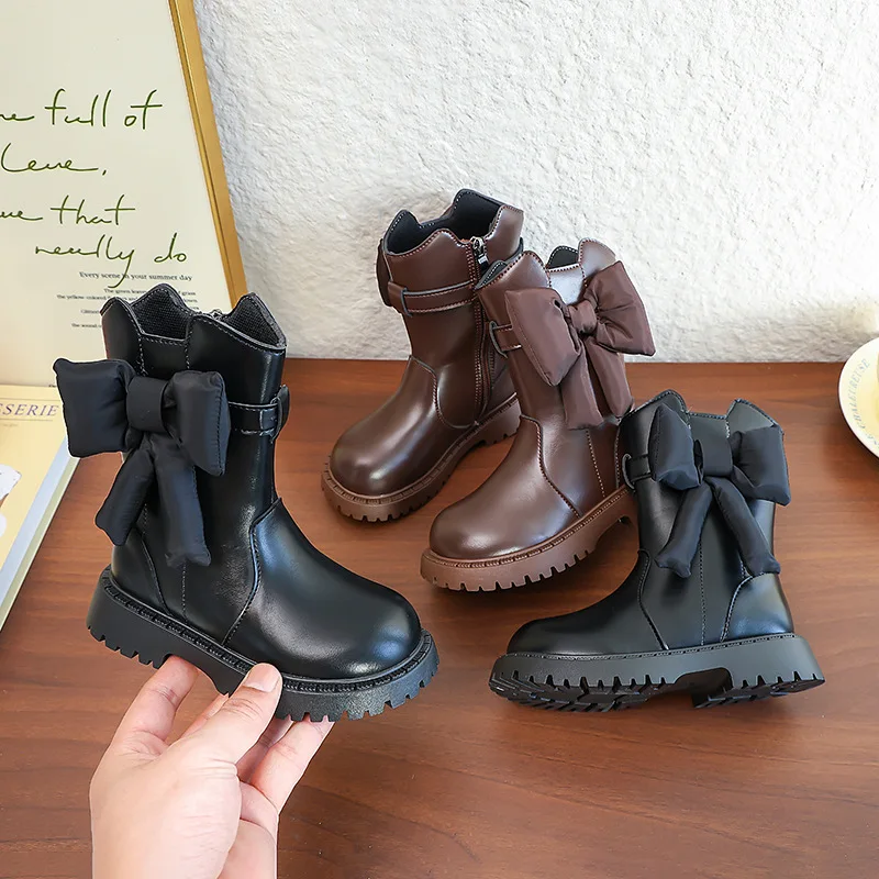 

Детские сапоги до середины икры, осень-зима 2023, новые зимние детские сапоги с плюшевой изоляцией, кожаные сапоги принцессы для девочек