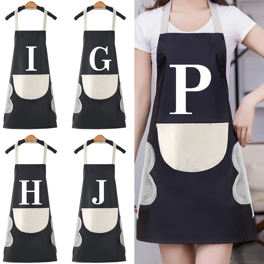 

Kitchen Apron Women Household Cleaning Waterproof Pinafore Cooking Baking Adult BIb White Letter Pattern Cafes Studios Uniform