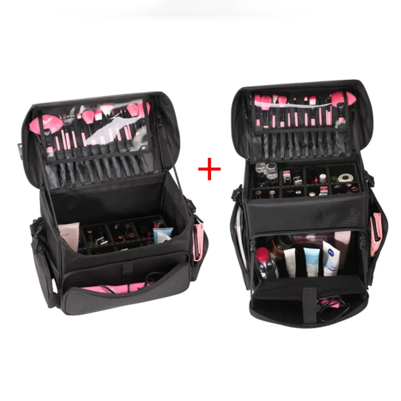 Bolsa con ruedas para maquillaje, tatuaje bordado, belleza, manicura, artista, 2 en 1, caja de equipaje para maquillaje, maleta, caja de herramientas de maquillaje profesional