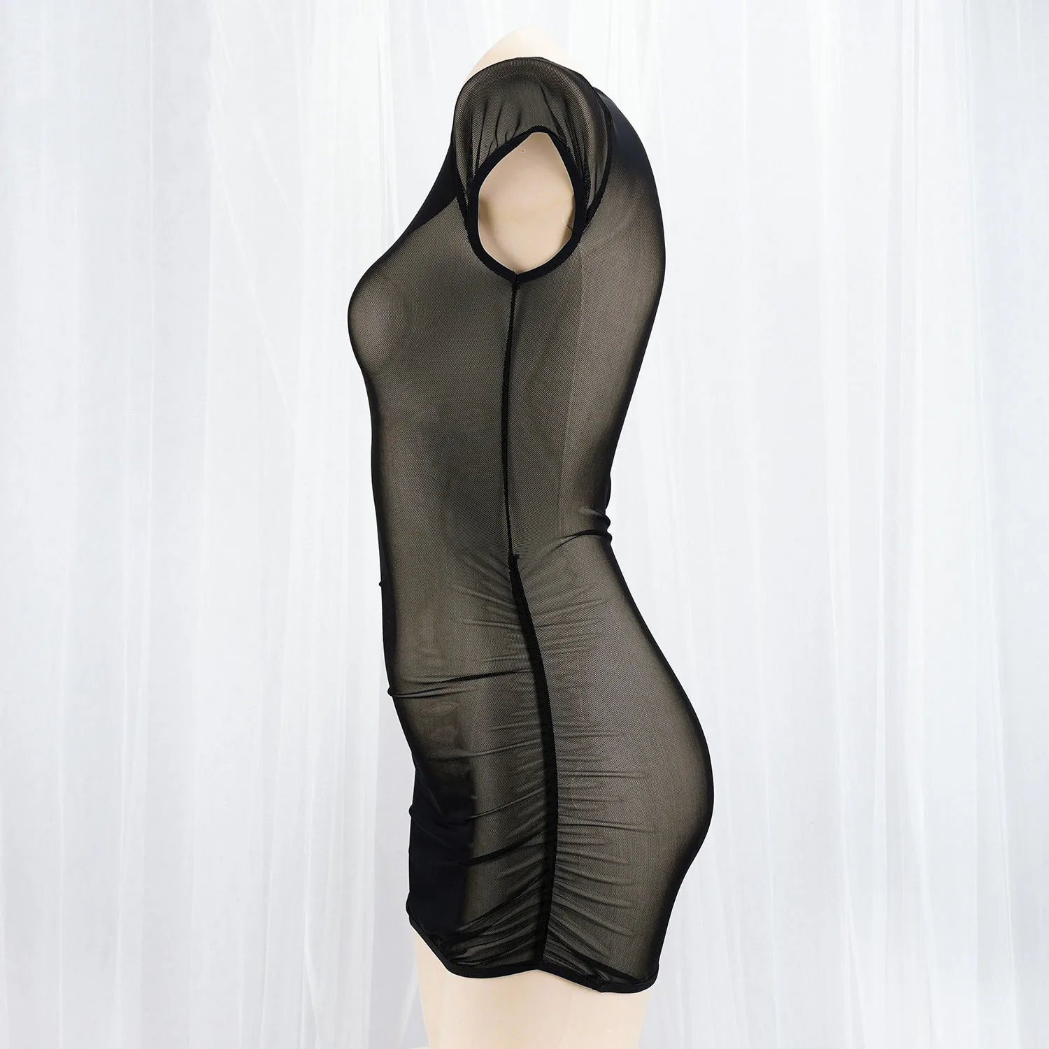 See Through Mesh Sexy Mini Dress Night Club Party outfit nero sottile camicia da notte intimo Striptease Performance Costume abiti