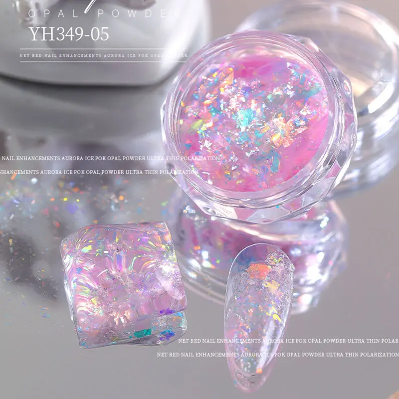 1jar Aurora Ice Crystal Opal Powder Nail Glitter Iridescent Dust Charm Nail Flakes Slice Sparkly Brocade Sequin Nail Decor 0.3G