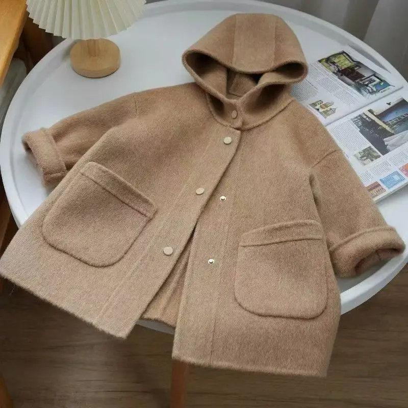 

Boys Woolen Coat Overcoat Jacket Windbreak Hooded Warm Plus Thicken Autumn Winter Cotton Children's Clothing Kids Warmth Coat