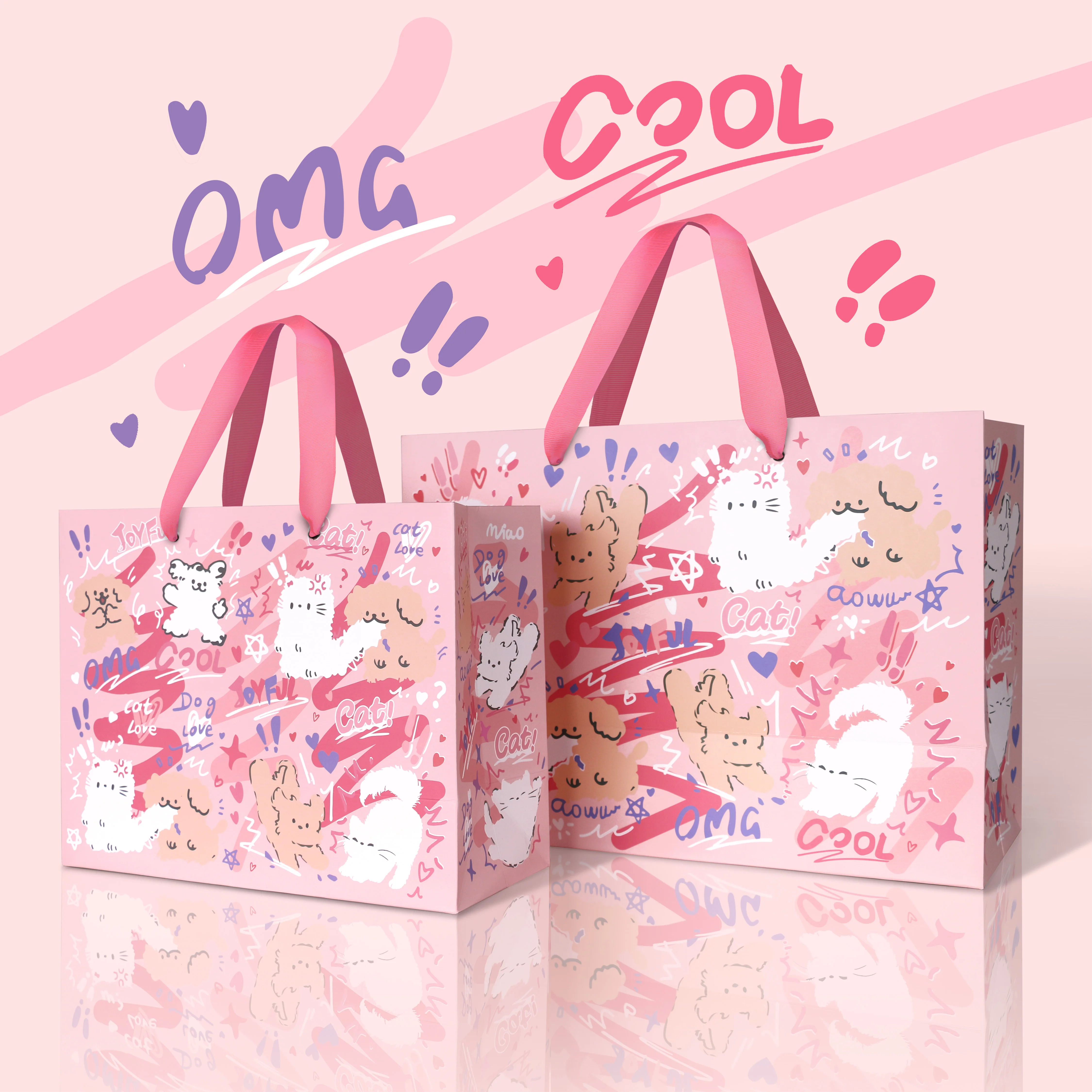 

Festival Valentine's Day Lovely Gift Bag Children's Birthday present Bag Large Size Carton Painted Cute Cat paper Bag