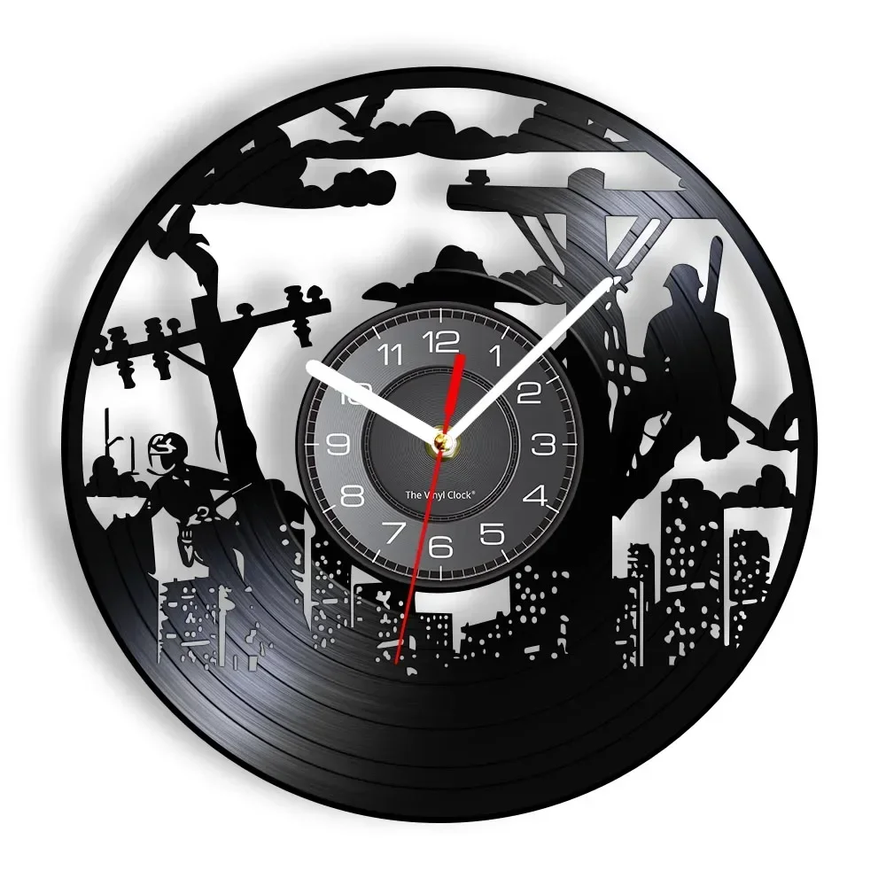 Lineman Silhouette Electrician Wall Clock Line Life Electrical Lineman Utility Worker Vinyl Record Wall Clock Lineworkers Gift