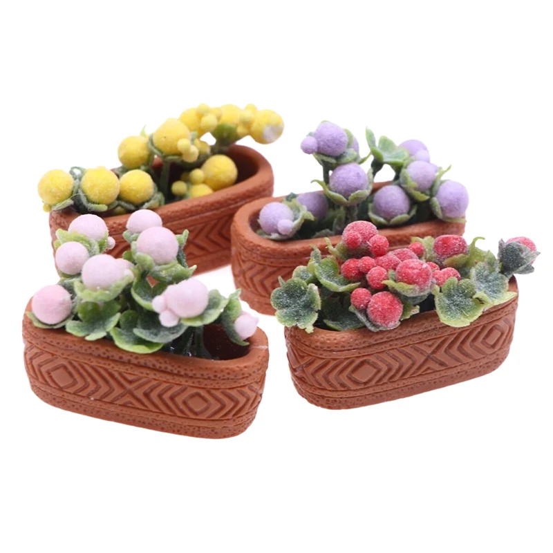 1:6/1:12 Dollhouse Miniature Plant Potted Plant Greenery Bonsai Simulation Flowerpot Floral Basket Model Balcony Garden Toys