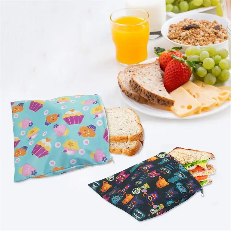 Cloth Snack Bags 3pcs Reusable Bags For Sandwich Dishwasher Safe Zipper Bag For Home School Office Picnic Camping Hiking Durable