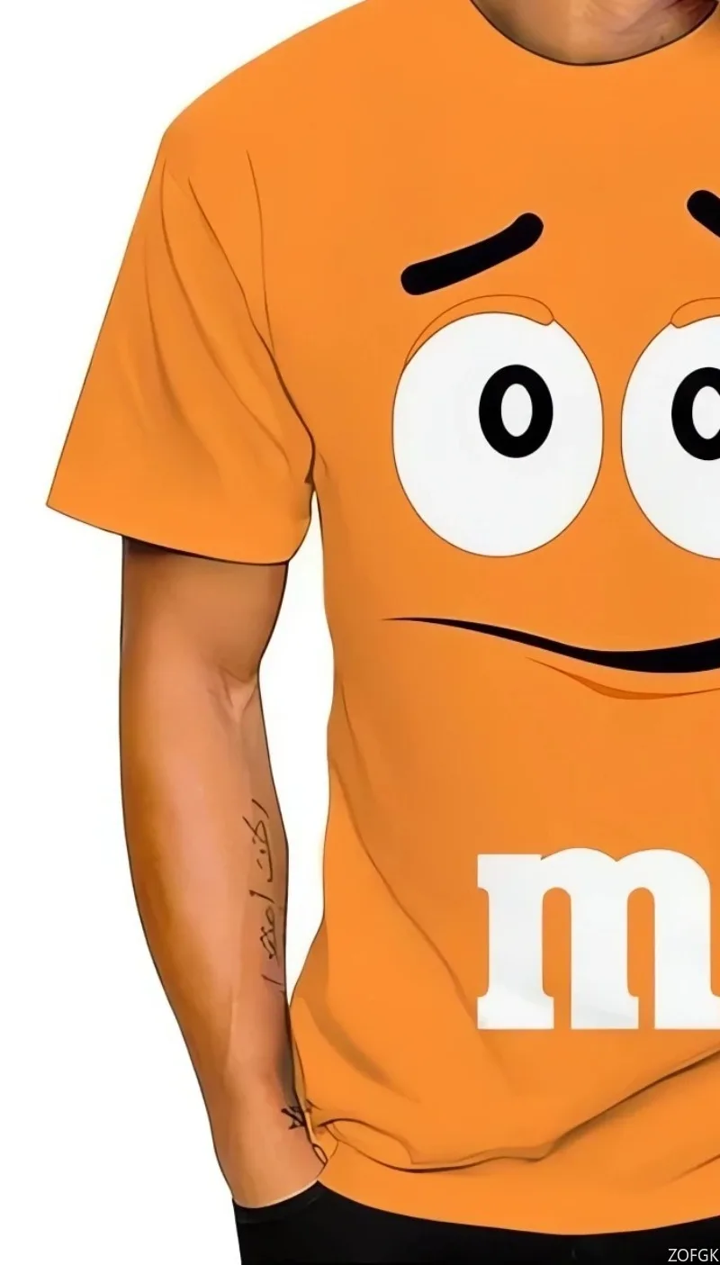 تي شيرت رجالي صيفي مبتكر M&M Chocolate Bean للأطفال مطبوع ثلاثي الأبعاد، كاجوال وعصري