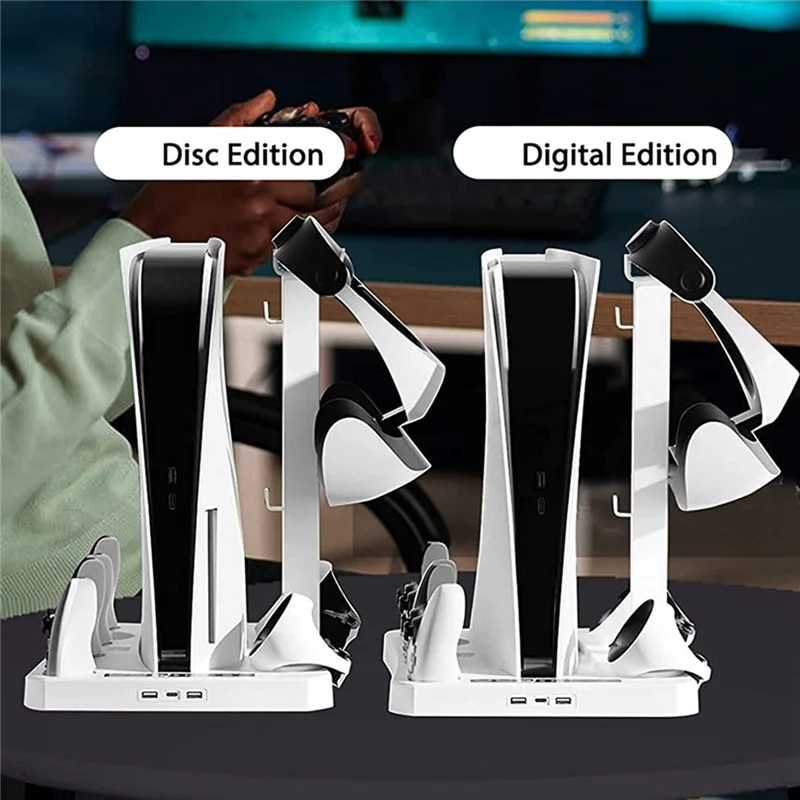 

BFYL-для PS VR2 PS5 Зарядная станция с охлаждающим вентилятором, подставка для зарядки VR с гарнитурой и держателем для хранения игр