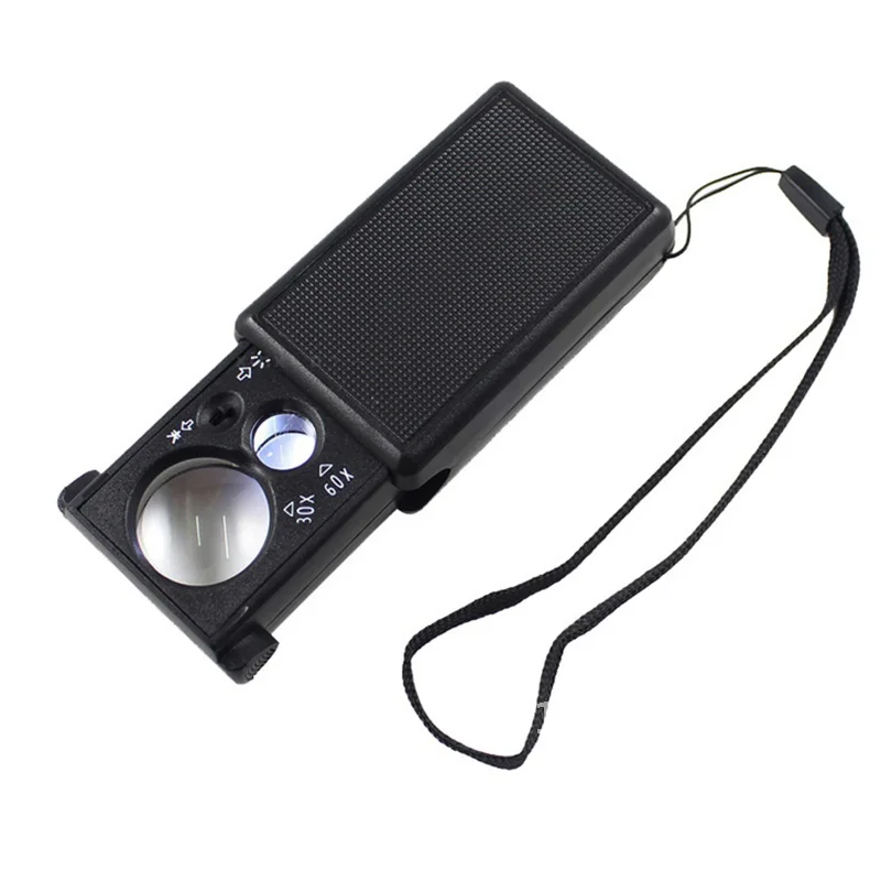 Pocket Mini Portable 30X 60X Pull-type UV Magnifier Hand Magnifying Glass Microscope Banknote Inspection Jewelry Antique Diamond