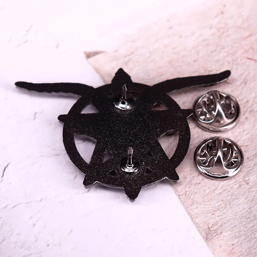 شيطان Baphomet-المينا دبوس الماعز الشيطاني التلبيب دبوس خمر الخماسي شارة هالوين المجوهرات هدية #2