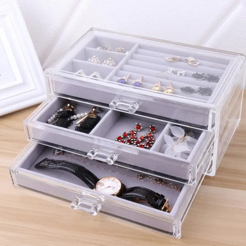 Jewelry Storage Box Earring Ring Necklace Brooch Holder Flannelette Jewelry Display Box Necklace Classification Organizer