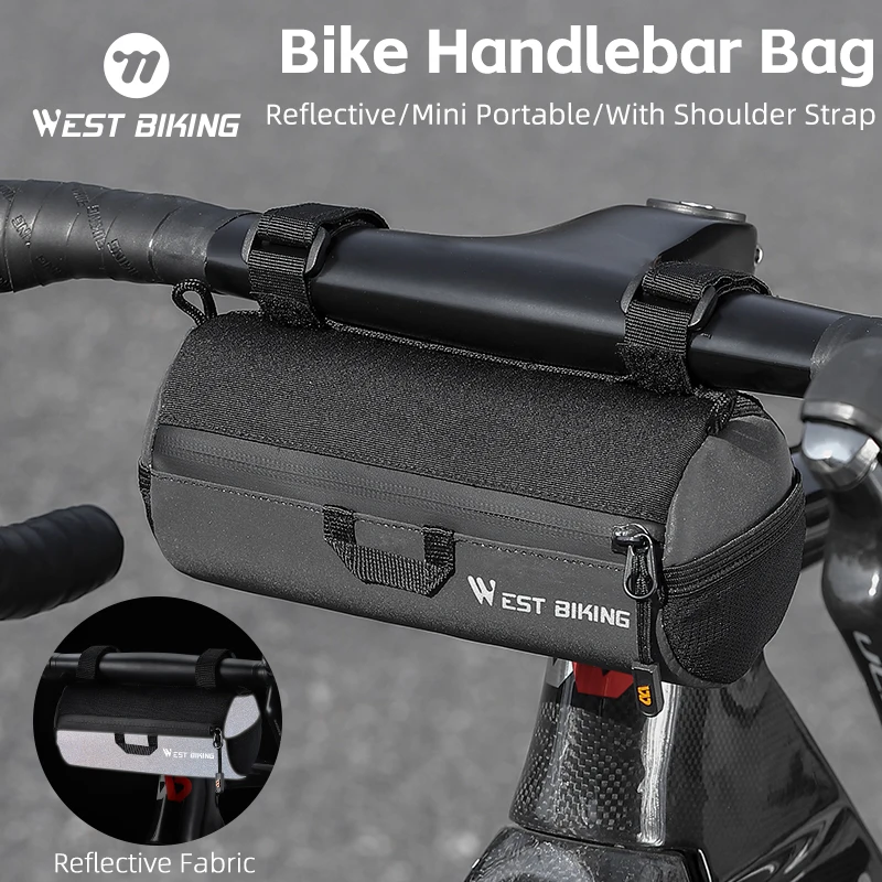 

WEST BIKING Bike Handlebar Bag Portable Reflective Shoulder Bag For Cycling MTB Road Bike Scooter Front Tool Bags Elastic Band