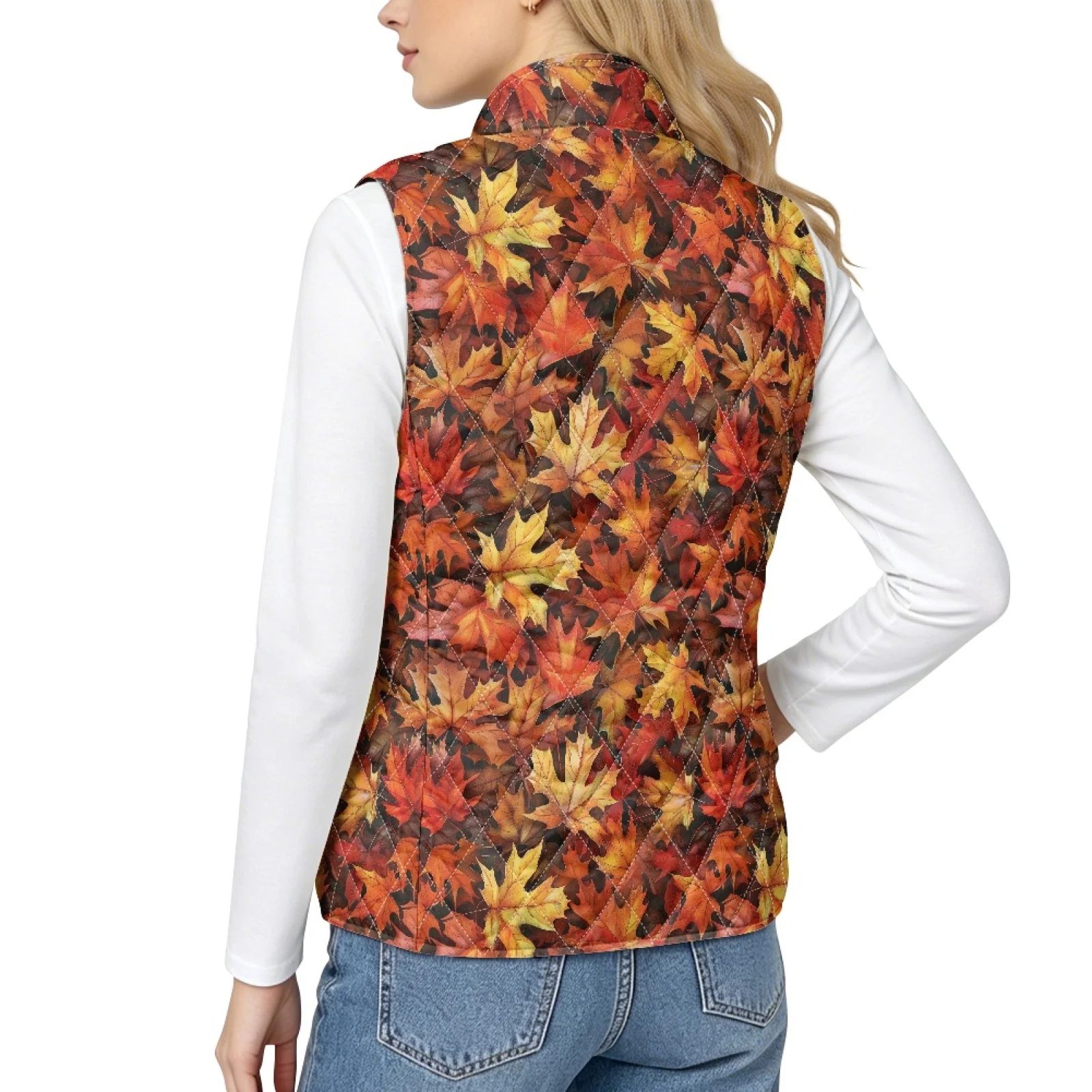 PENSTROLL Maple Leaf Elderly Women Sleeveless Jacket Casual Outwear Jacket Coat Sleeveless Jackets for Fall Shopping