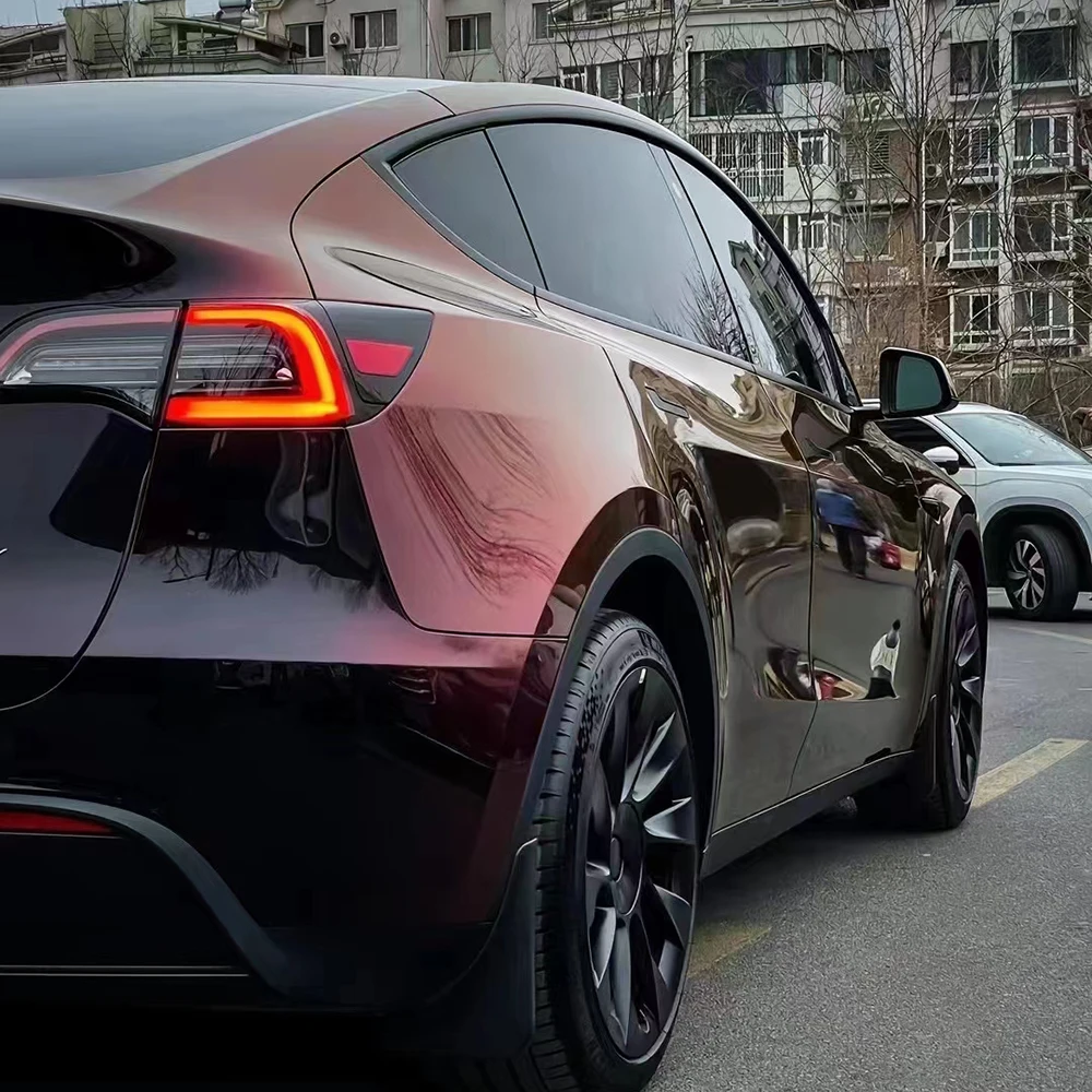 Film Pembungkus Mobil Vinyl PET Liner Chameleon Hitam Merah Mengubah Warna, Elastisitas Tinggi