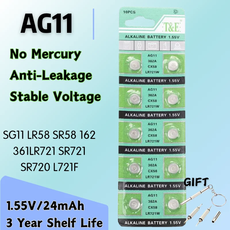 

2-50pcs AG11 SG11 LR58 SR58 162 361 Watch Battery 24mAh 1.55V Button Coin Cell Batteries For Toy Remote Camera PDAs MP3 players