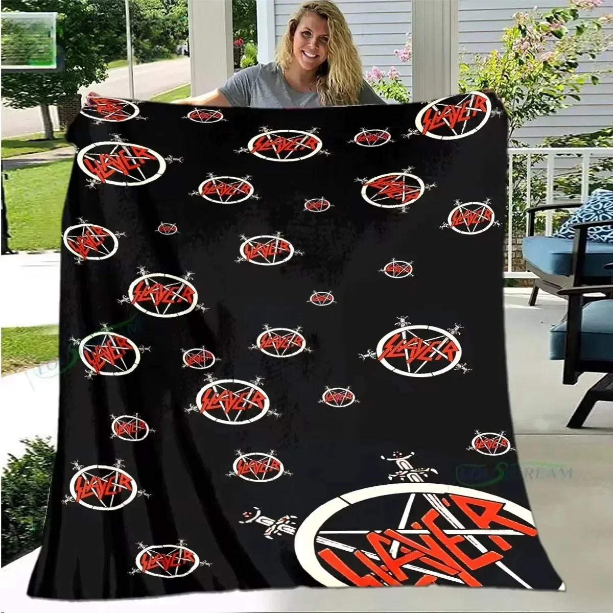 2026 New Fashion S-Slayer Band Retro Printed Vintage Blanket Flannel Soft Blanket Birthday Gift Portable Picnic Travel Office Bl