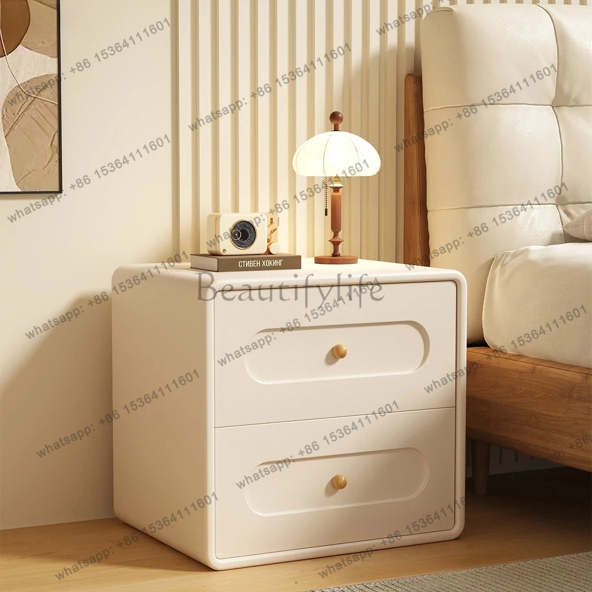 Cream Style Solid Wood Bedside Table Home Bedroom Small Modern Simple Bedside Storage Cabinet