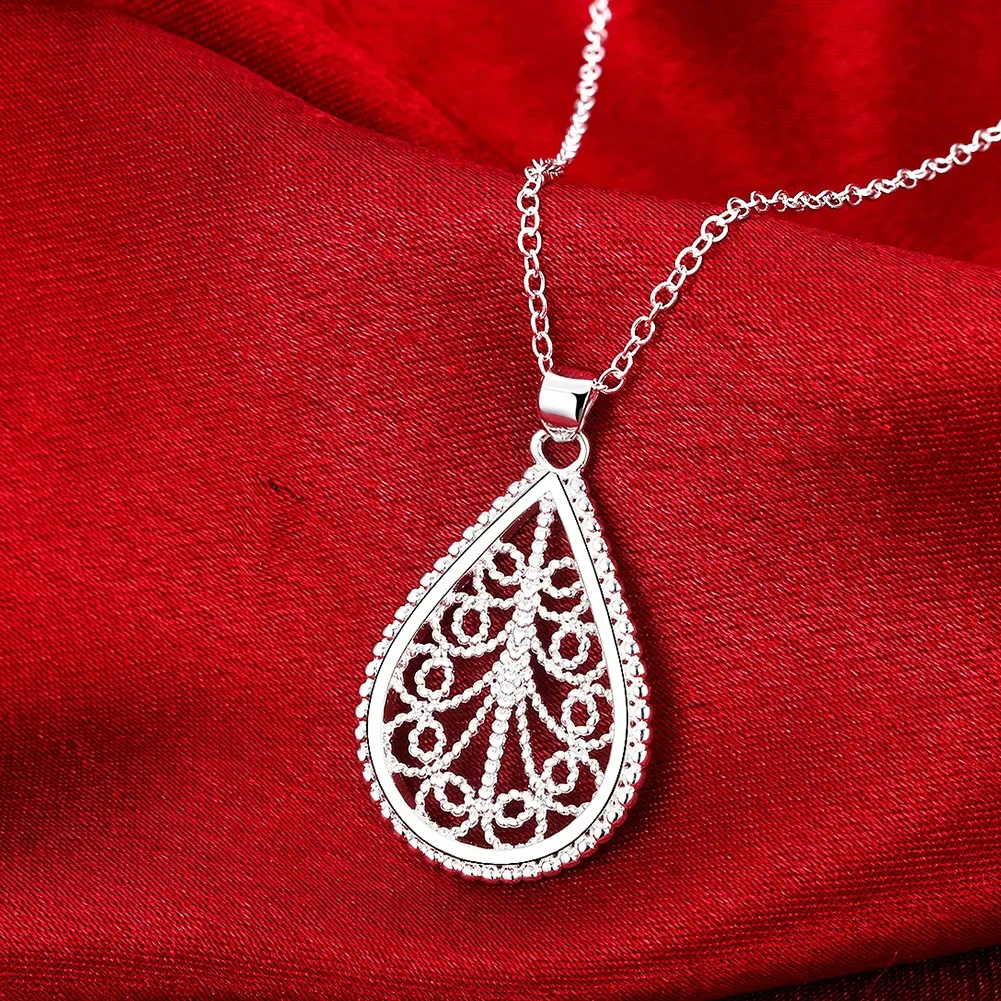 Fine 925 Sterling Silver Elegant Water Drop Pattern Pendant Necklace Earring For Women Luxury Fashion Party Wedding Jewelry Sets