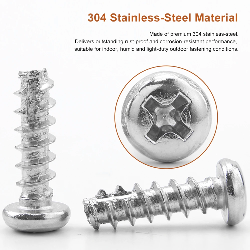 304 Stainless Steel Cross Round Head Cutting Tail Tapping Screw M1.7 M2 M2.3 M2.6 M3 M3.5 M4 M5 M6 Phillips Pan Head Screw