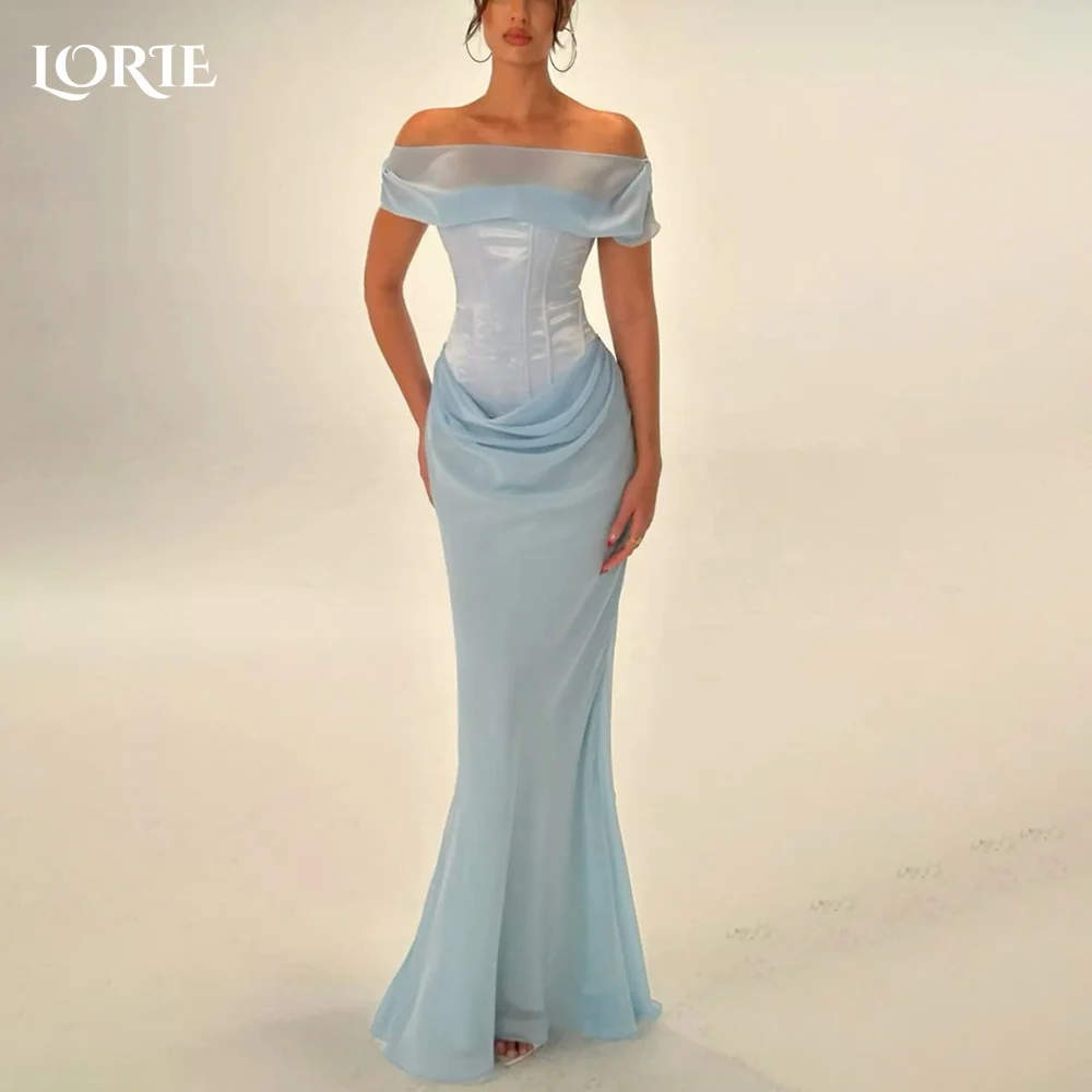 

LORIE Saudi Arabia Evening Dress Ruch Off Shoulder Floor Length Princess Prom Dresses Pleats Illsion Arabia Party GownCustomized
