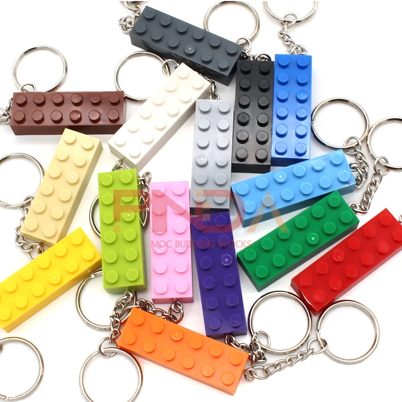 

10pcs MOC3008 Rainbow Colours DIY Keychain Compatible Brick Plate with Buckle Key Ring Building Blocks Trinket Pendant Kids Toys