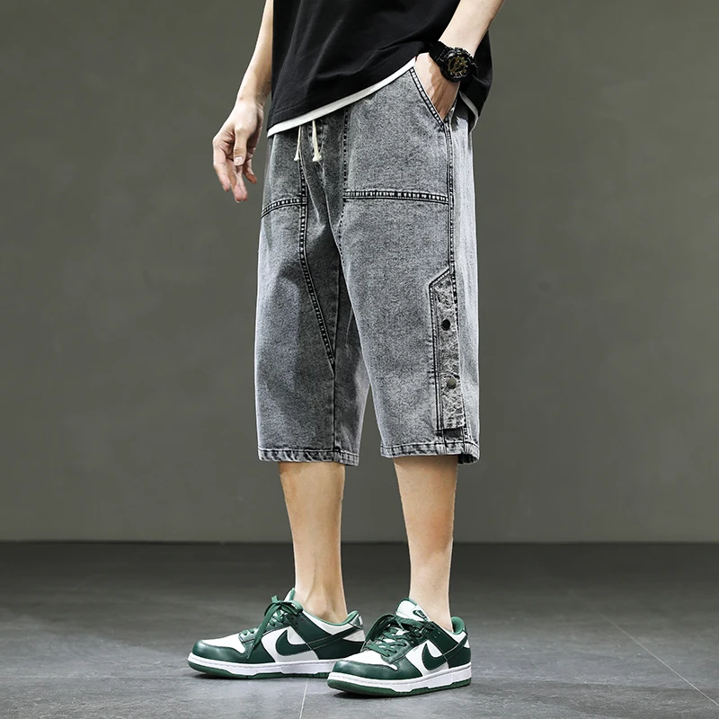 

Летние мужские черные джинсовые шорты в корейском стиле, новые модные повседневные свободные короткие джинсы больших размеров JJ1504