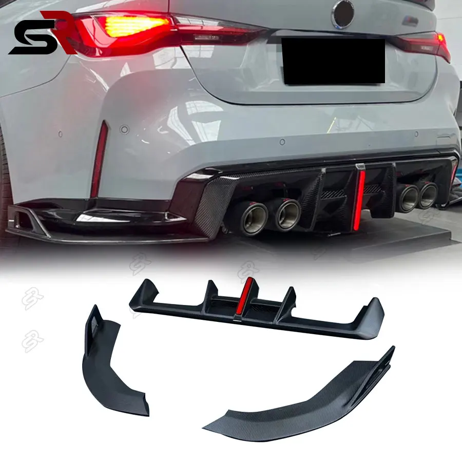 For BMW 4 Series G82 G83 M4 2021+ Carbon Fiber Rear Bumper Rear Lip with LED Lights Diffuser Auto Accessories Body Kits