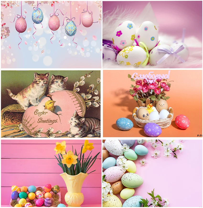 Celebrating Easter Eggs Flowers Pattern Ribbon Floral Vase Backdrops Cats Chick Feather Baby Portrait Backgrounds Photo Booth