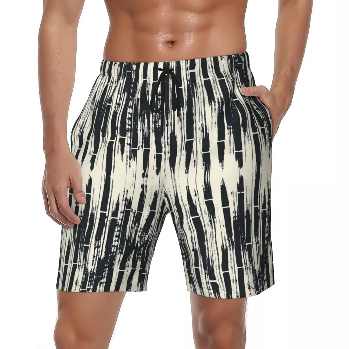 Shorts de praia para tingir preto, roupa esportiva respirável, padrão casual, troncos plus size, estampa shibori, verão