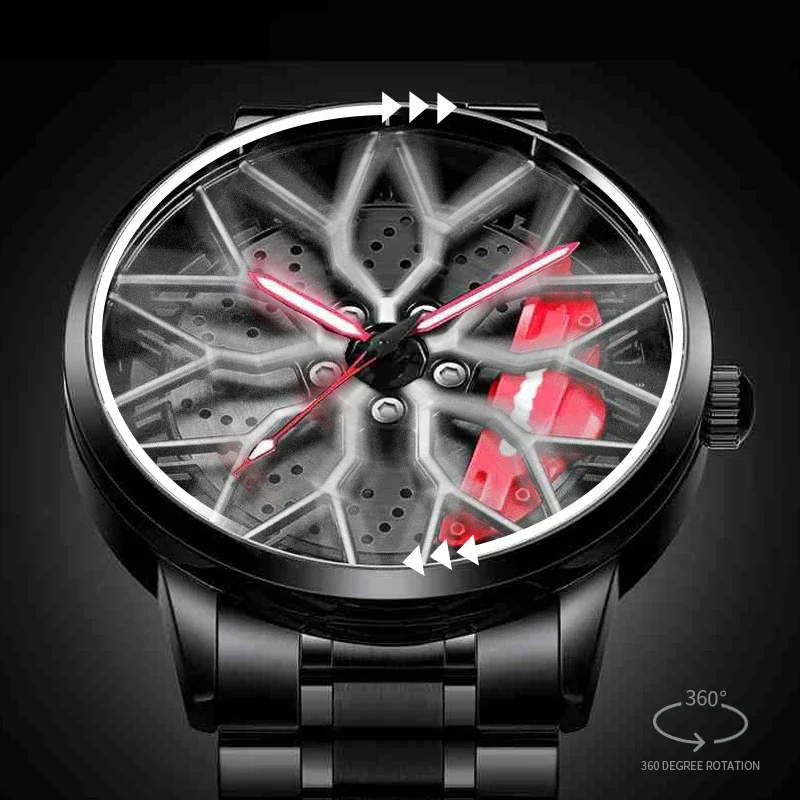 Fashion 3D Spinning Sport Rim Hub Wheel Watches Mens Sports Luxury Car Cool Wristwatch Quartz Watches for Men Relogio Masculino