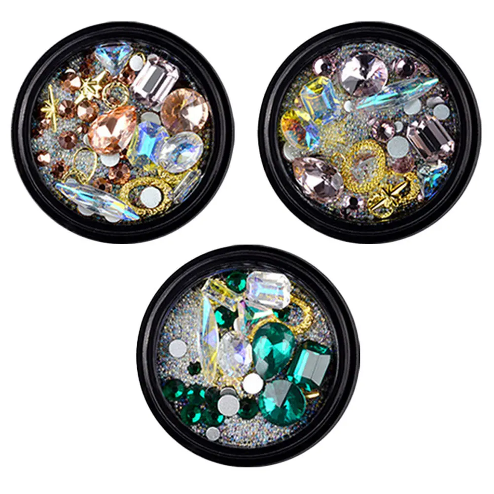 3 boîtes de breloques pour ongles, strass décoratifs brillants, décorations de manucure pour ongles artificiels naturels, fête, rencontres, fournitures d'art des ongles à faire soi-même