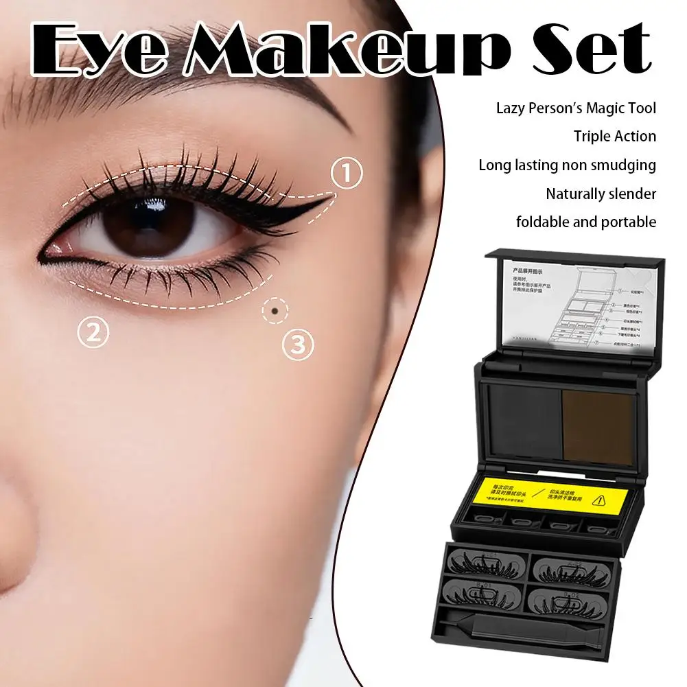 Kit de Maquiagem para Olhos 3 em 1: Delineador e Carimbo para Cílios Inferiores e Molde para Pintenho, Aplicação Rápida em 3s, Natural, Longa Duração, Não Escorrega, Portátil