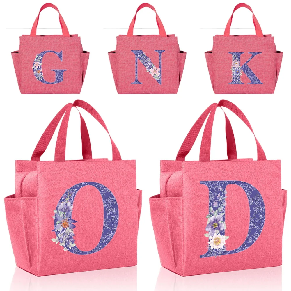 

Lunch Bag for Women Insulation Cooler Bag Kid Pink Lunch Box Purple Flower Printing Series Picnic Portable FoodStorage Leakproof