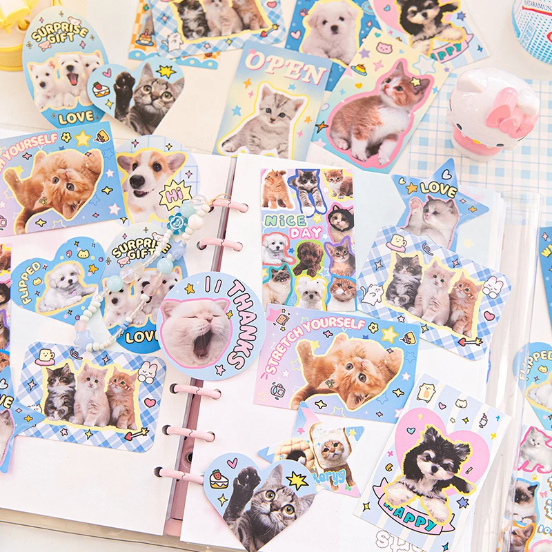 30sheet/set American Style Kawaii Sticker Cute Cartoon Puppy Cat Stationery Sticker DIY Decor Scrapbook Sticker Student Supplies