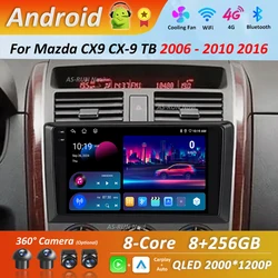Bluetooth Android 16 WiFi for Mazda CX9 CX-9 TB 2006 - 2010 2016 Car Radio Multimedia Player DSP Stereo GPS 4G Split Screen