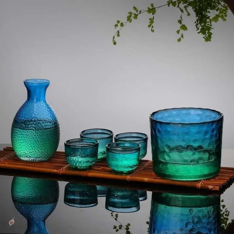 Hammered Glass Sake Sets Home Warmer Restaurant Bar Spirits Dispenser Korean Shochu Glass Tequila Jug Gifts for Friends