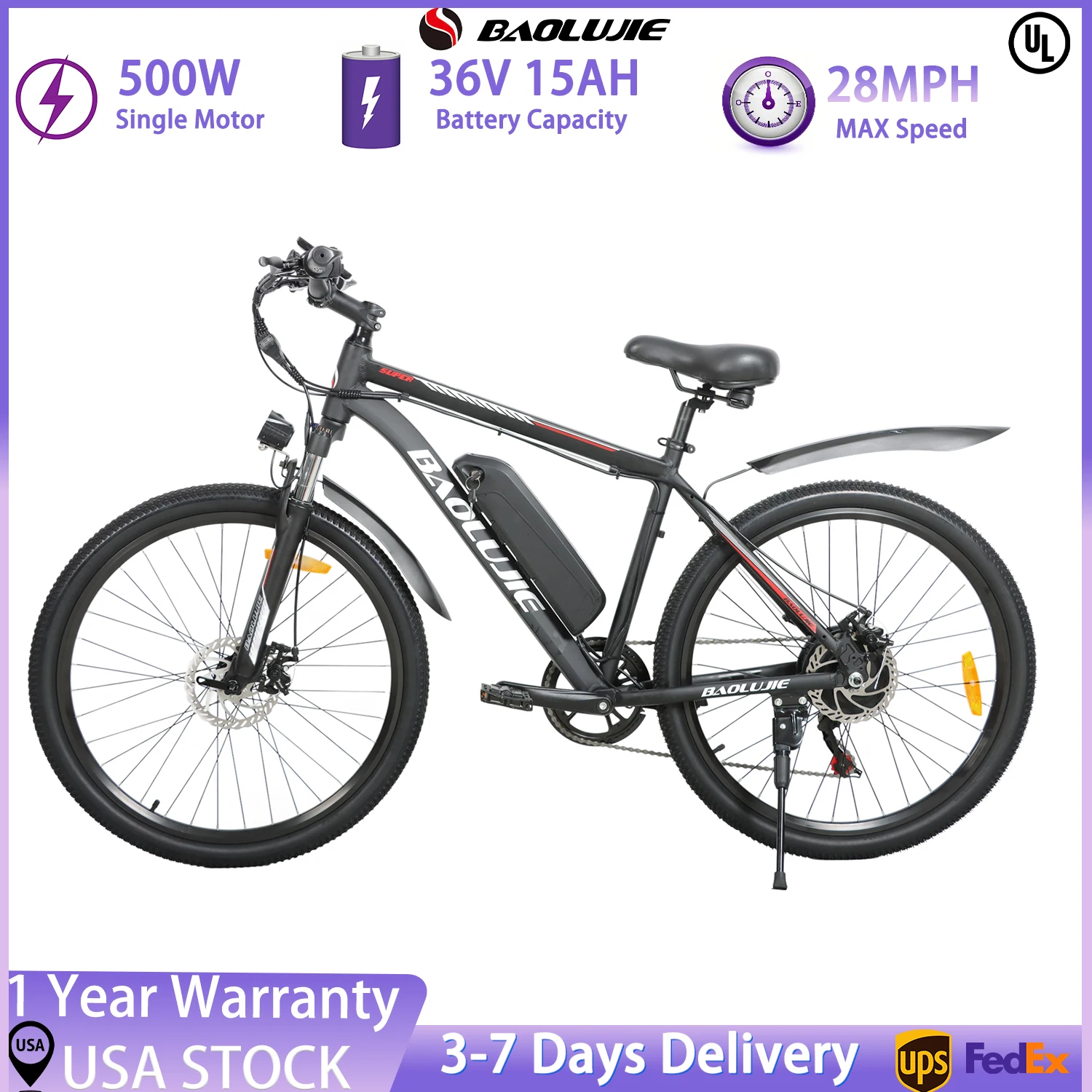 【1 Year Warranty】BAOLUJIE S1 Electric Bike for Adults，Electric Bicycle，500W Moto 36V 15AH E bike，Max Speed 28 MPH Dirt E Bike
