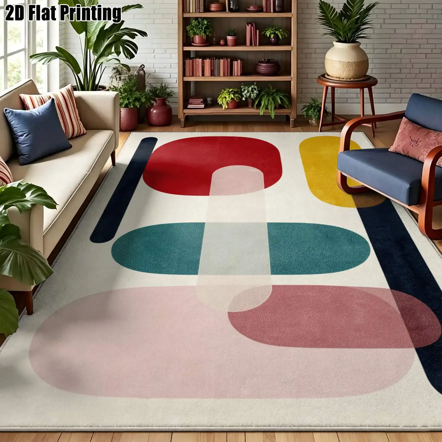 1Pc 2D Printed Carpet: Contrasting Color & Abstract Geometric Patterns, Nordic/Instagram Style, Machine Washable, Multi-Size for Home Decor, Multi-Scene Use