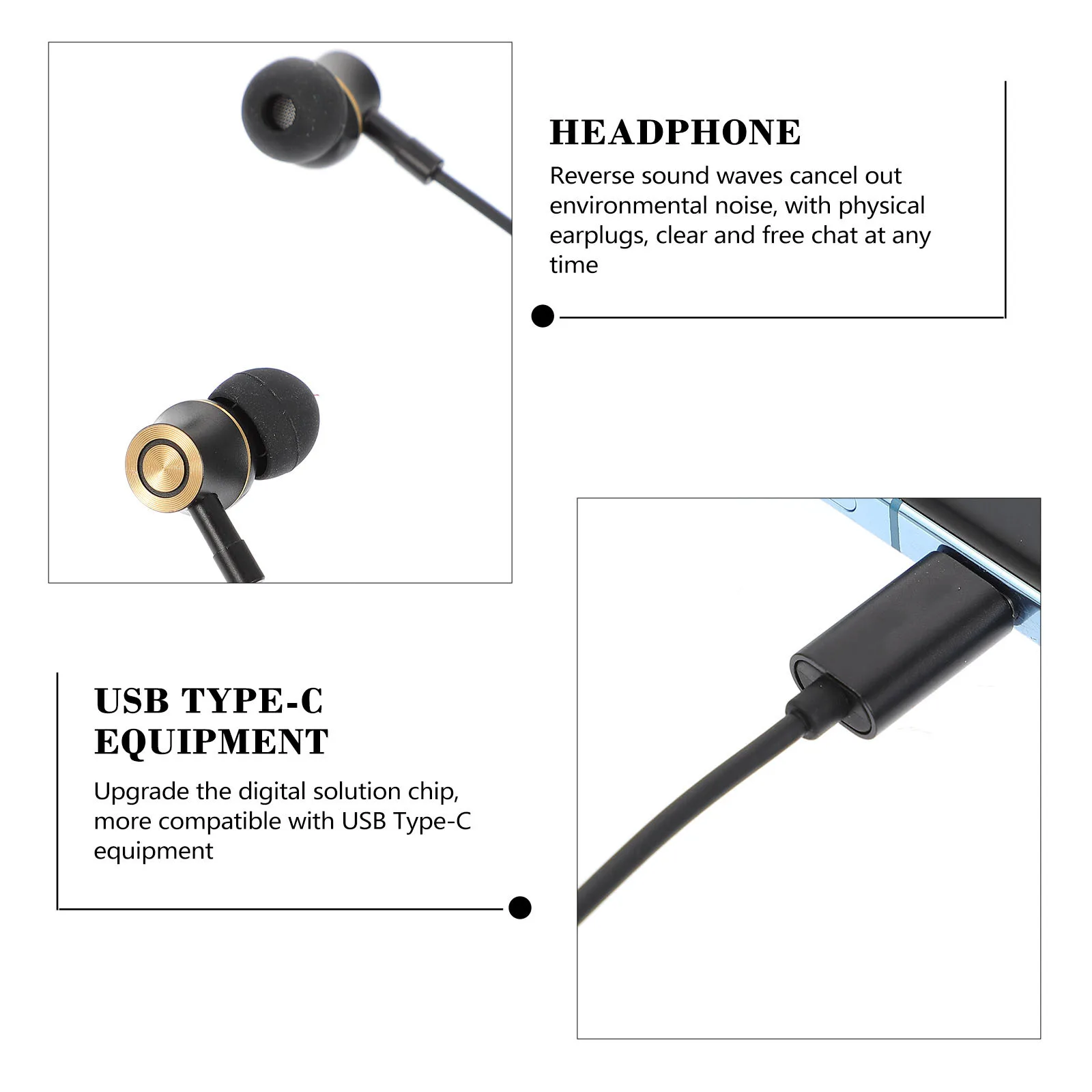 

USB C Headphone Ergonomic Wired Three-Key Control in-Ear Noise Canceling Headset Compatible for Phone Tablet Immersive Surround