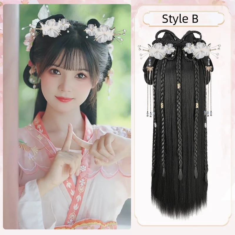 

Hanfu Wigs Cosplay Women Ancient Chinese Hanfu Wigs Headgear Accessories Hanfu Long Black Straight Wigs Hair Cosplay Accessories